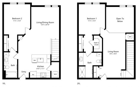 Two Bedroom Floor Plan at Grady Square Luxury Apartments in Tampa FL